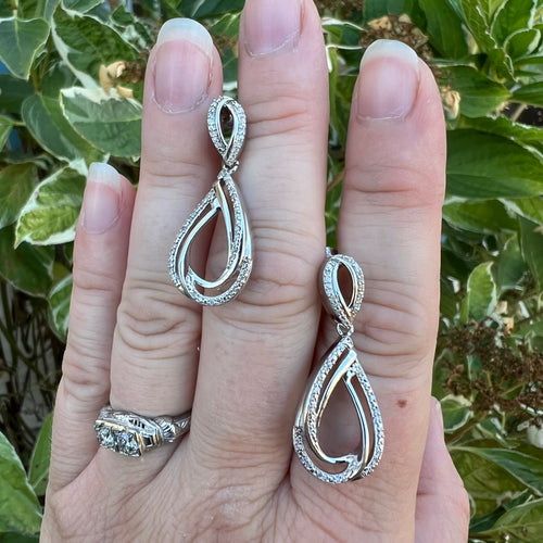 Silver diamond drop earrings