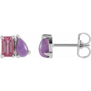 14k double gemstone stud earrings