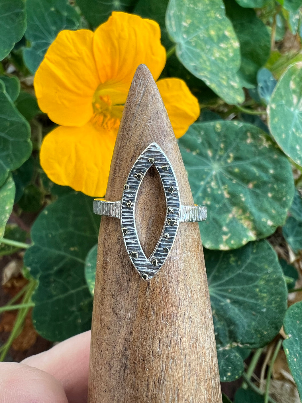 Silver + 18k texture ring