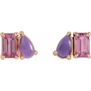 14k double gemstone stud earrings