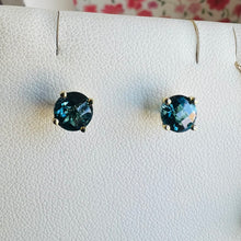 Load image into Gallery viewer, 14ky London blue topaz studs