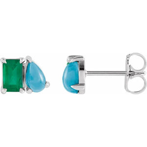 14k double gemstone stud earrings