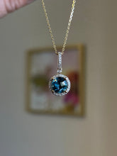 Load image into Gallery viewer, 14ky London blue topaz and diamond pendant