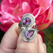 Load image into Gallery viewer, Sterling silver double amethyst ring