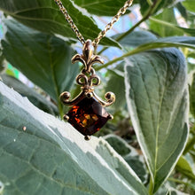 Load image into Gallery viewer, 14ky red-orange zircon fluer de lis pendant