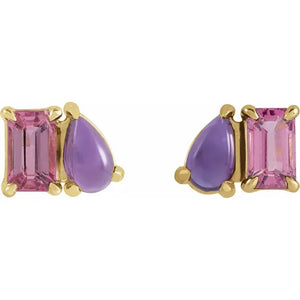 14k double gemstone stud earrings