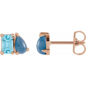 14k double gemstone stud earrings