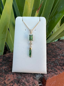 14k green tourmaline diamond pendant