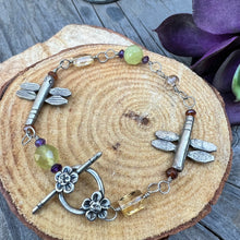 Load image into Gallery viewer, Sterling silver gemstone dragonfly bracelet
