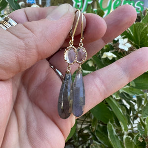 14ky labradorite and moonstone earrings