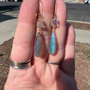 14ky labradorite and moonstone earrings