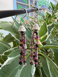 Silver tourmaline tassel earrings
