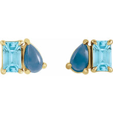 Load image into Gallery viewer, 14k double gemstone stud earrings