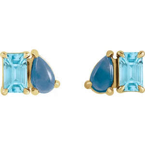 14k double gemstone stud earrings