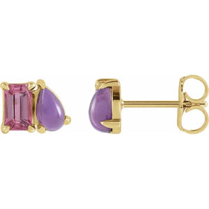 14k double gemstone stud earrings