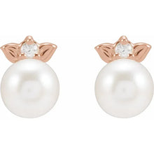 Load image into Gallery viewer, 14k pearl &amp; diamond leaf earrings