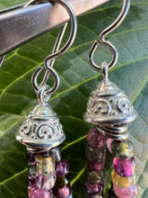 Load image into Gallery viewer, Silver tourmaline tassel earrings