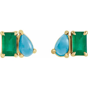 14k double gemstone stud earrings