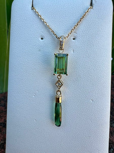 14k green tourmaline diamond pendant