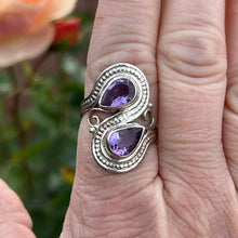 Load image into Gallery viewer, Sterling silver double amethyst ring