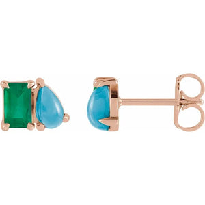 14k double gemstone stud earrings