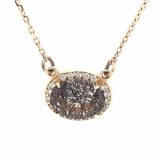 14ky tourmalinated quartz and diamond necklace
