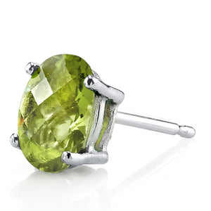 14k White Gold 7x5mm Oval Peridot Stud Earrings