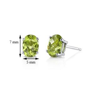 14k White Gold 7x5mm Oval Peridot Stud Earrings