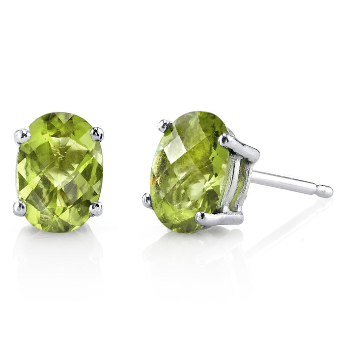 14k White Gold 7x5mm Oval Peridot Stud Earrings