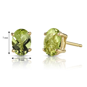 14k Yellow Gold 7x5mm Oval Peridot Stud Earrings