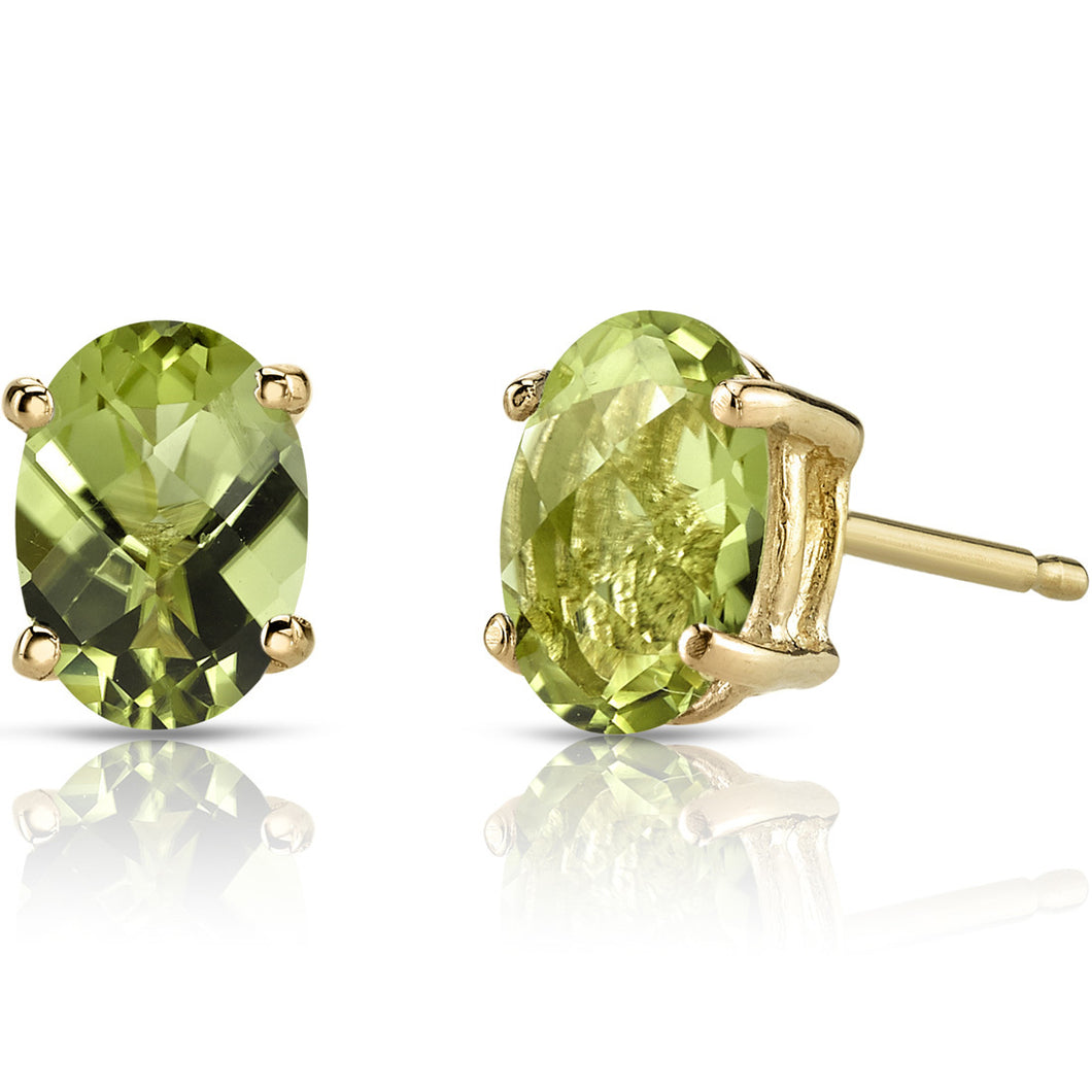 14k Yellow Gold 7x5mm Oval Peridot Stud Earrings