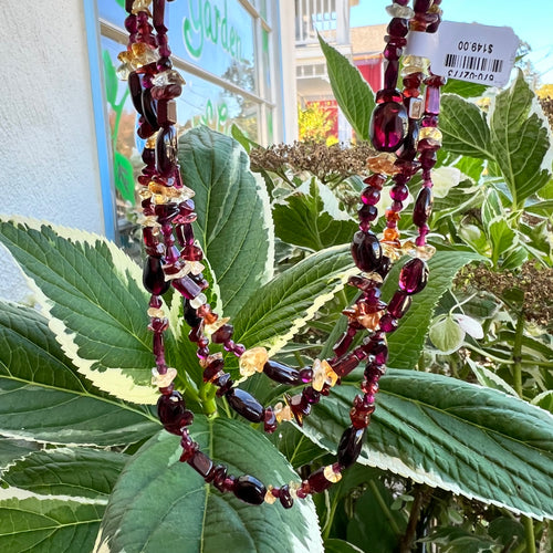 Garnet + citrine beaded necklace