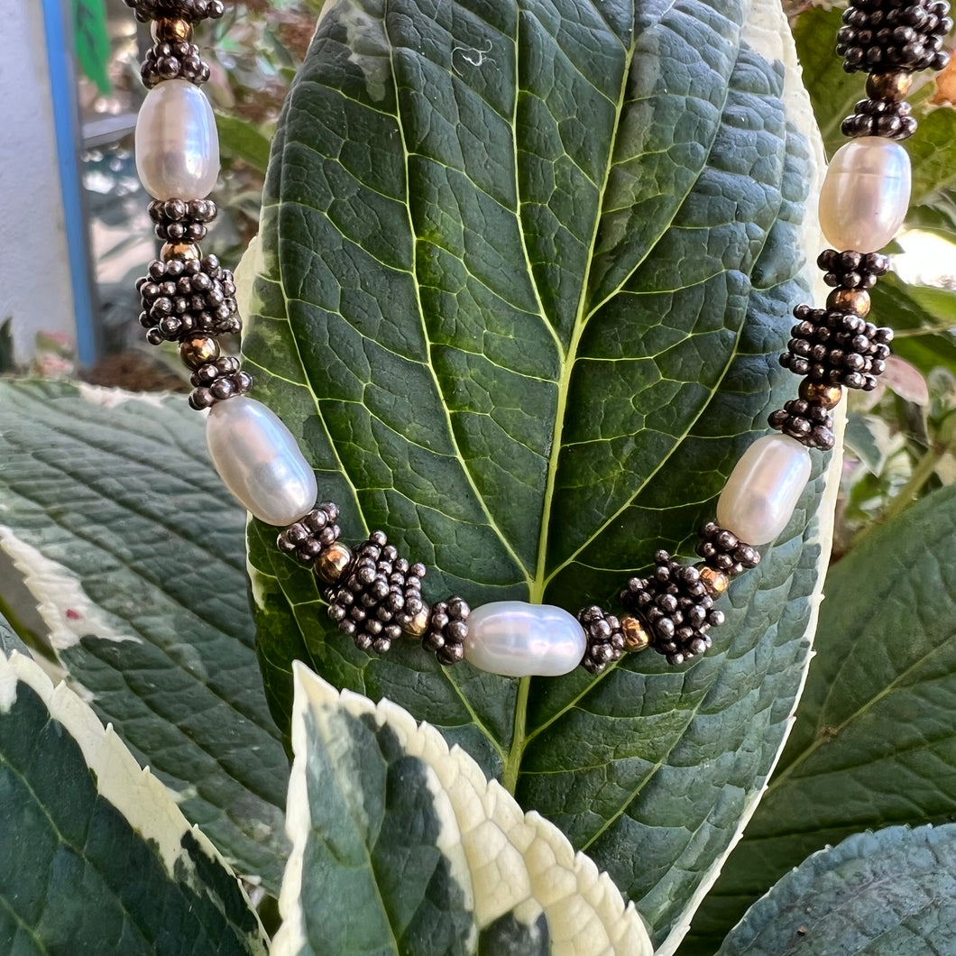Silver and gold filled pearl necklace
