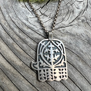 Silver beaded Hamsa necklace