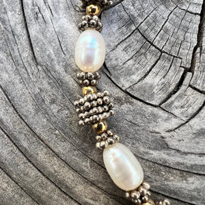 Silver and gold filled pearl necklace