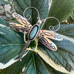 Sterling + turquoise Navajo dragonfly brooch