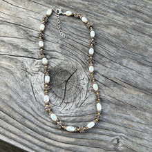 Load image into Gallery viewer, Silver and gold filled pearl necklace