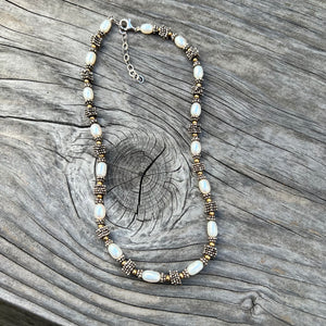 Silver and gold filled pearl necklace