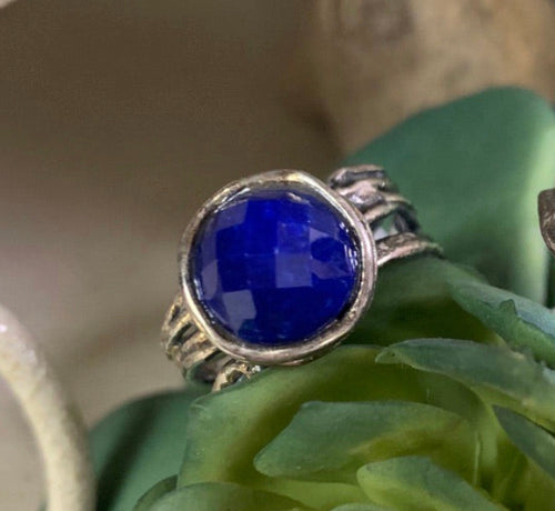 Textured sterling silver Farrah lapis ring