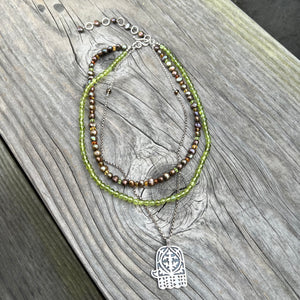 Silver beaded Hamsa necklace