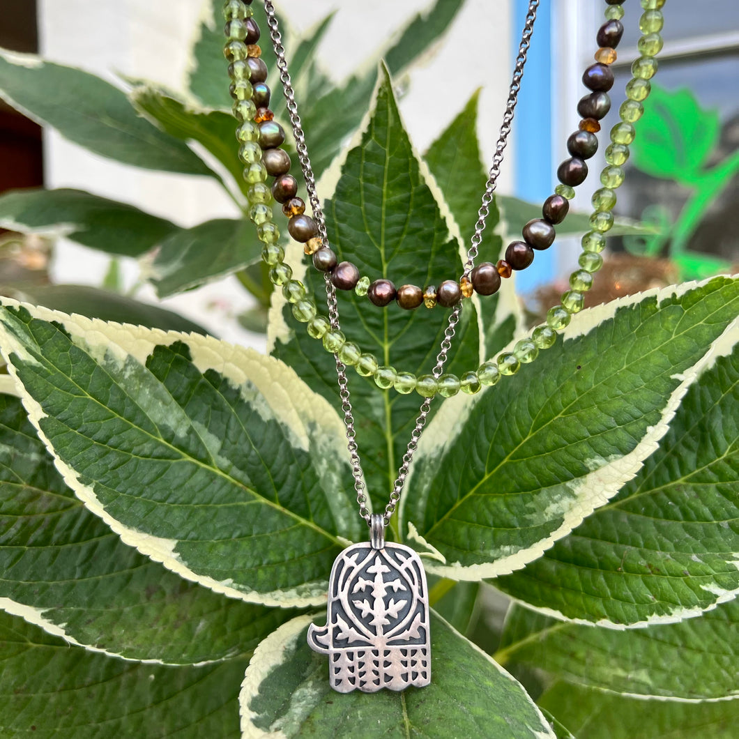 Silver beaded Hamsa necklace