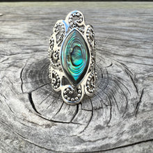 Load image into Gallery viewer, Textured sterling silver abalone ring