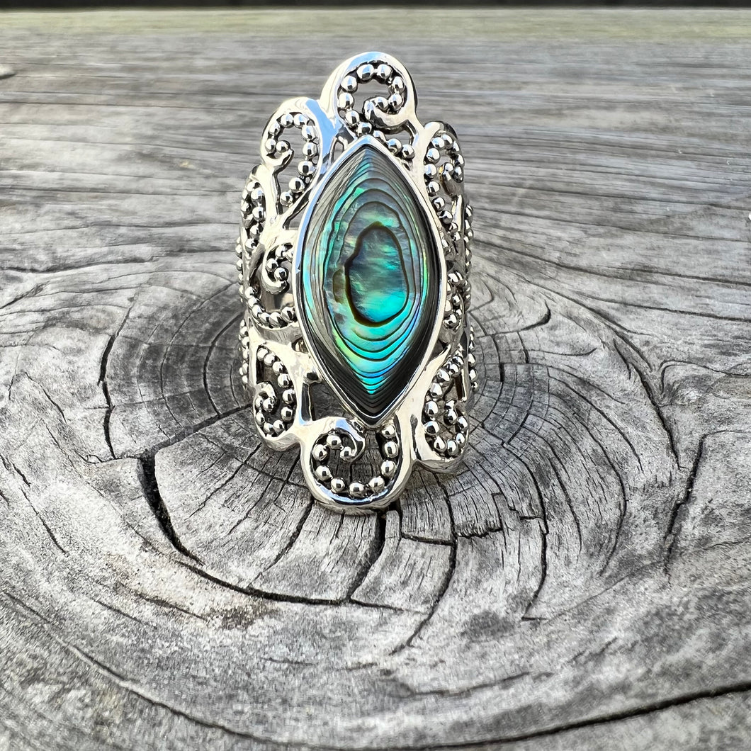 Textured sterling silver abalone ring