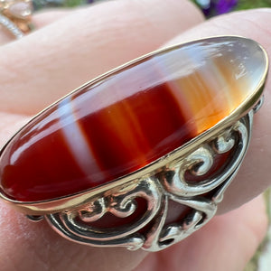 14ky + sterling silver agate ring