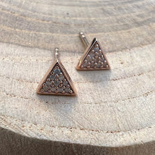 Load image into Gallery viewer, 10k diamond triangle earrings