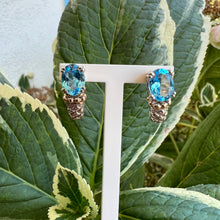 Load image into Gallery viewer, Silver and 14ky Swiss blue topaz earrings