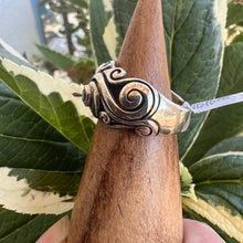 Load image into Gallery viewer, Silver blue topaz scroll ring