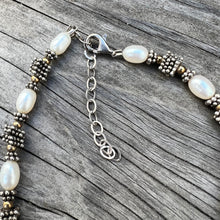 Load image into Gallery viewer, Silver and gold filled pearl necklace